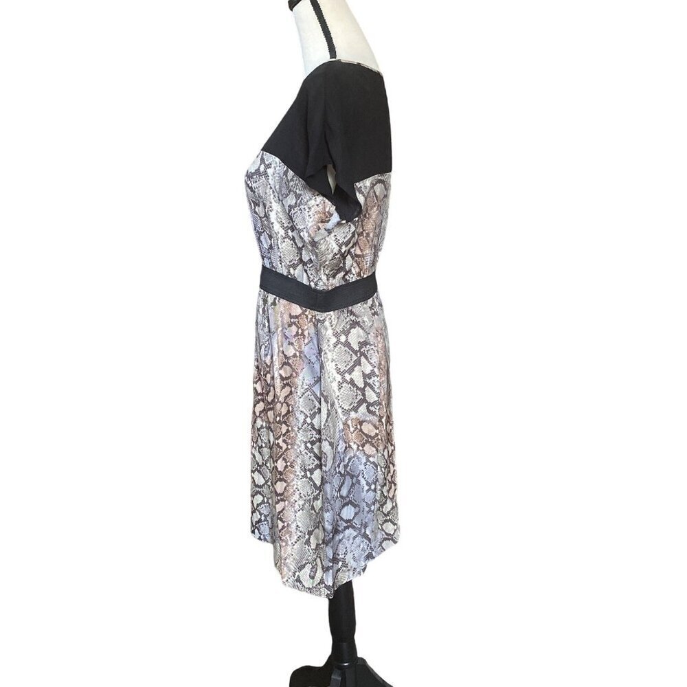 Zara Basic Womens Large Snakeskin Print Elastic Waist Casual Dress Black & White - Picture 5 of 9